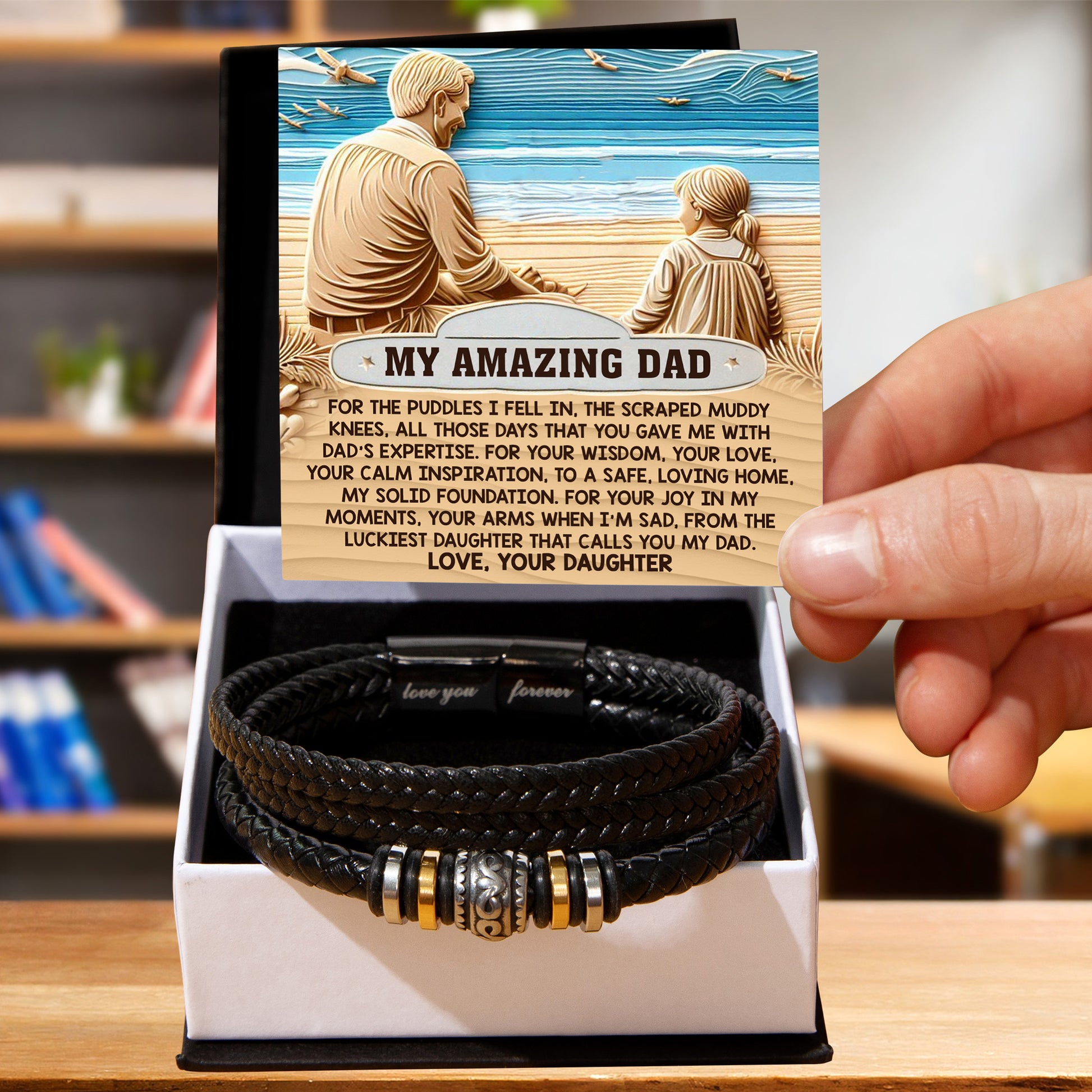 My Amazing Dad Braided Leather Bracelet from Daughter - Solid Foundation, Calm Inspiration, Loving Home, Heartfelt Father's Day Gift - Mallard Moon Gift Shop