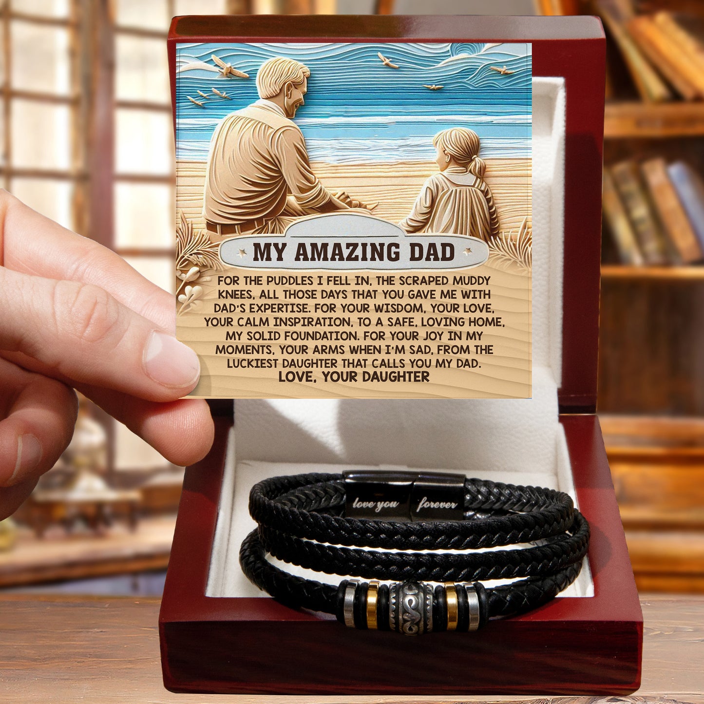 My Amazing Dad Braided Leather Bracelet from Daughter - Solid Foundation, Calm Inspiration, Loving Home, Heartfelt Father's Day Gift - Mallard Moon Gift Shop