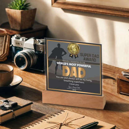 Super Dad Award World's Most Powerful Dad Personalized Acrylic Plaque - Mallard Moon Gift Shop