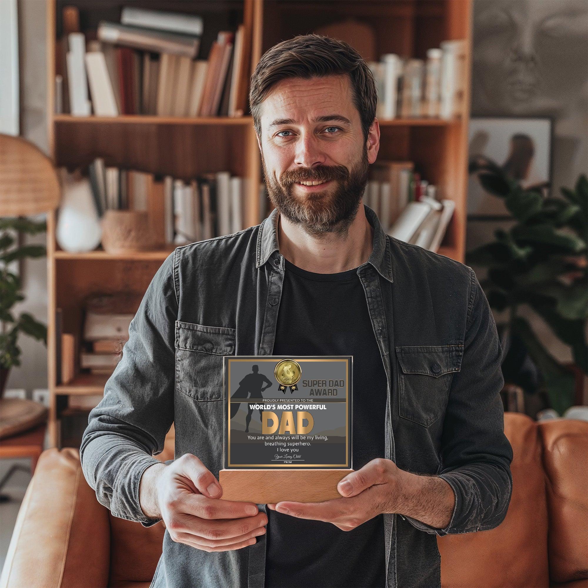 Super Dad Award World's Most Powerful Dad Personalized Acrylic Plaque - Mallard Moon Gift Shop