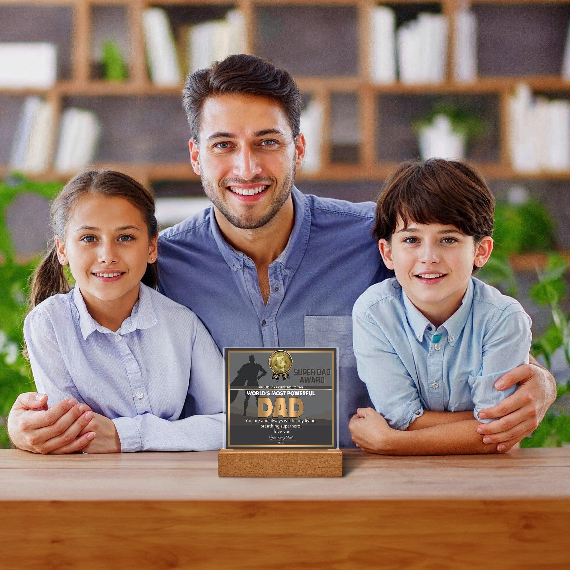 Super Dad Award World's Most Powerful Dad Personalized Acrylic Plaque - Mallard Moon Gift Shop