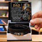 To My Dad Braided Leather Bracelet with Superhero Knight Viking Dad Message Card - Thoughtful Father's Day, Birthday Gift from Son or Daughter for Strong and Courageous Fathers