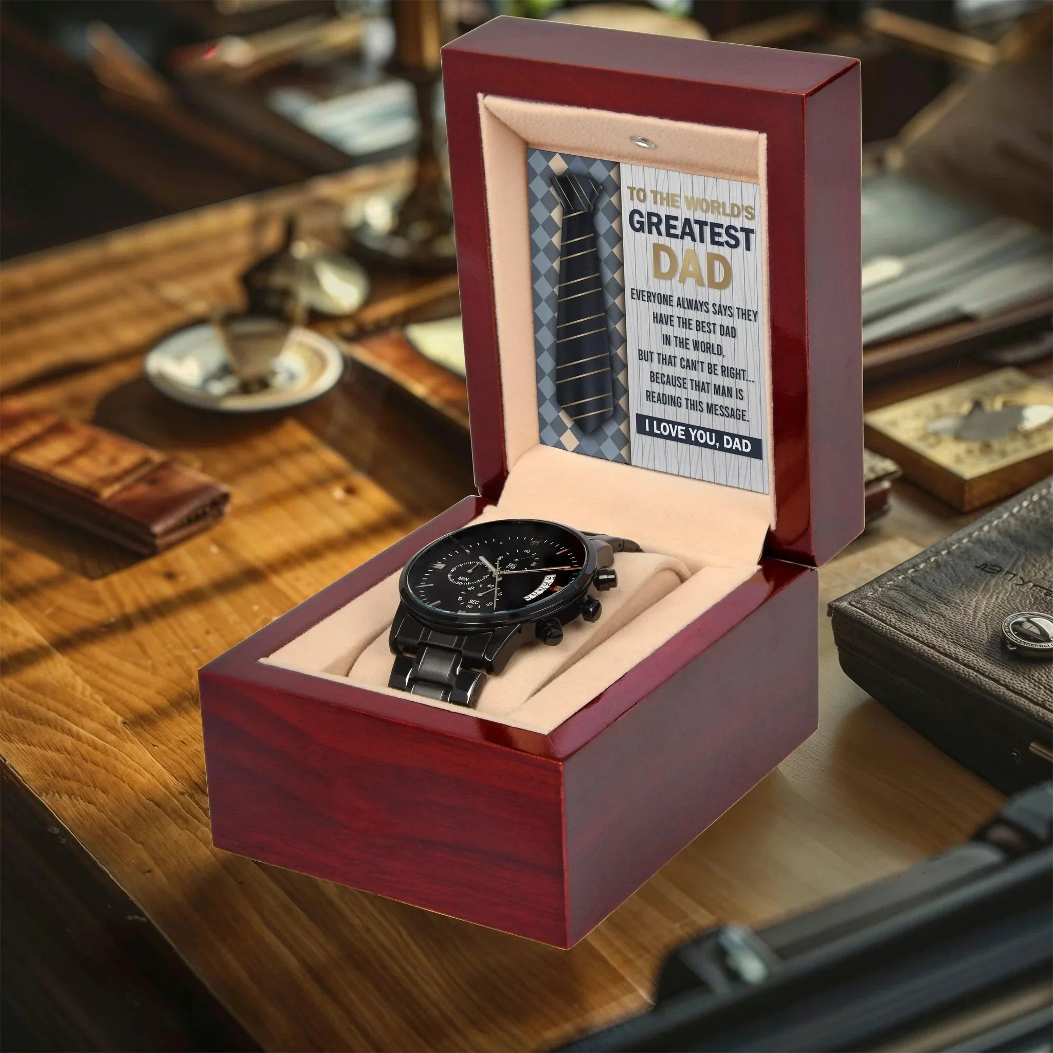 Dad Gift - To the World's Greatest Dad Black Chronograph Watch