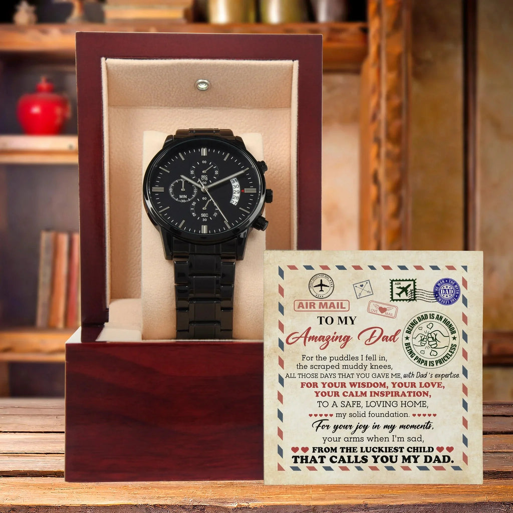 Air Mail Letter to Dad Chronograph Watch - From the Luckiest Child - Birthday, Father's Day Gift