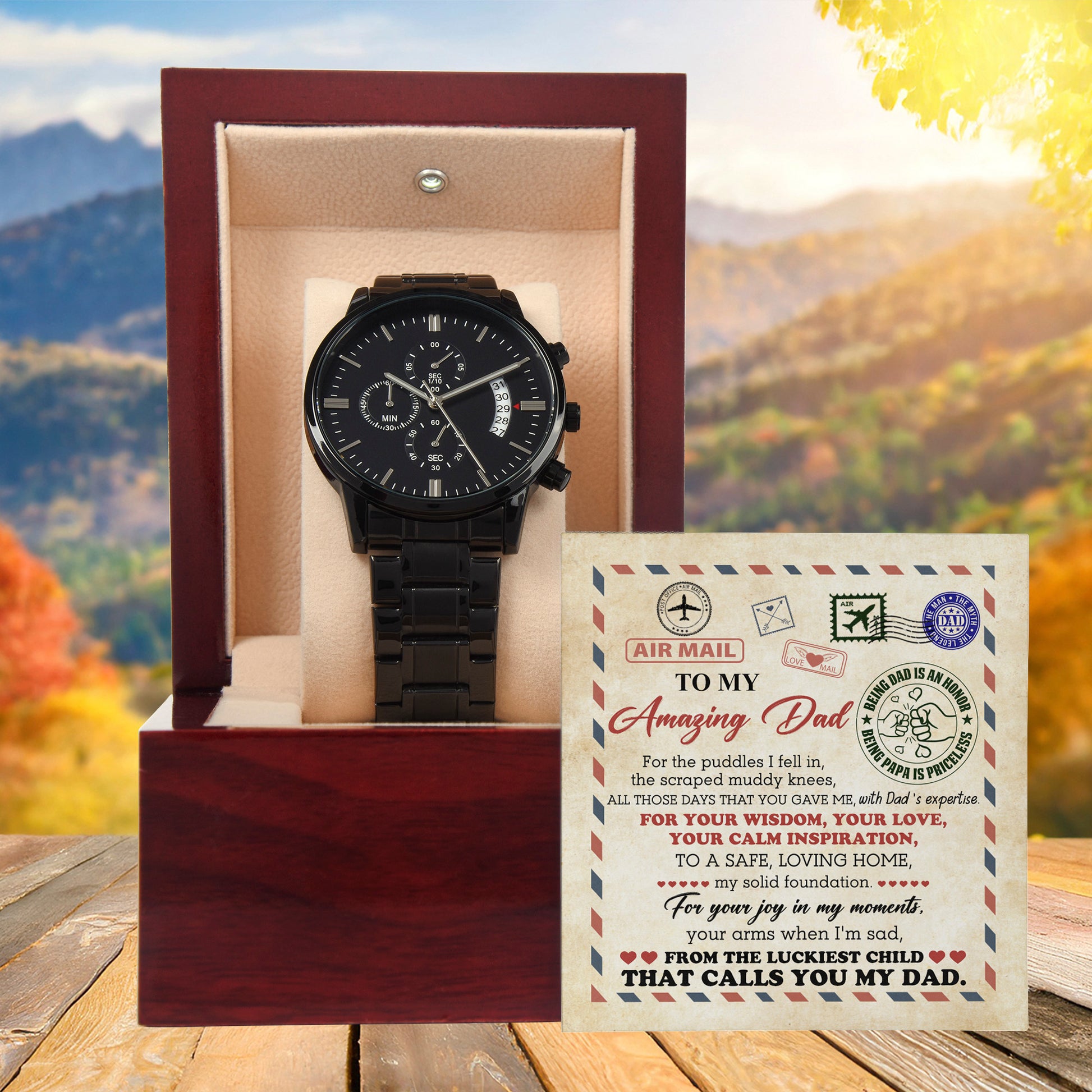 Air Mail Letter to Dad Chronograph Watch - From the Luckiest Child - Birthday, Father's Day Gift - Mallard Moon Gift Shop