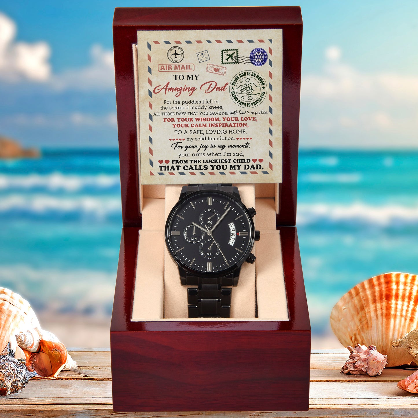 Air Mail Letter to Dad Chronograph Watch - From the Luckiest Child - Birthday, Father's Day Gift - Mallard Moon Gift Shop