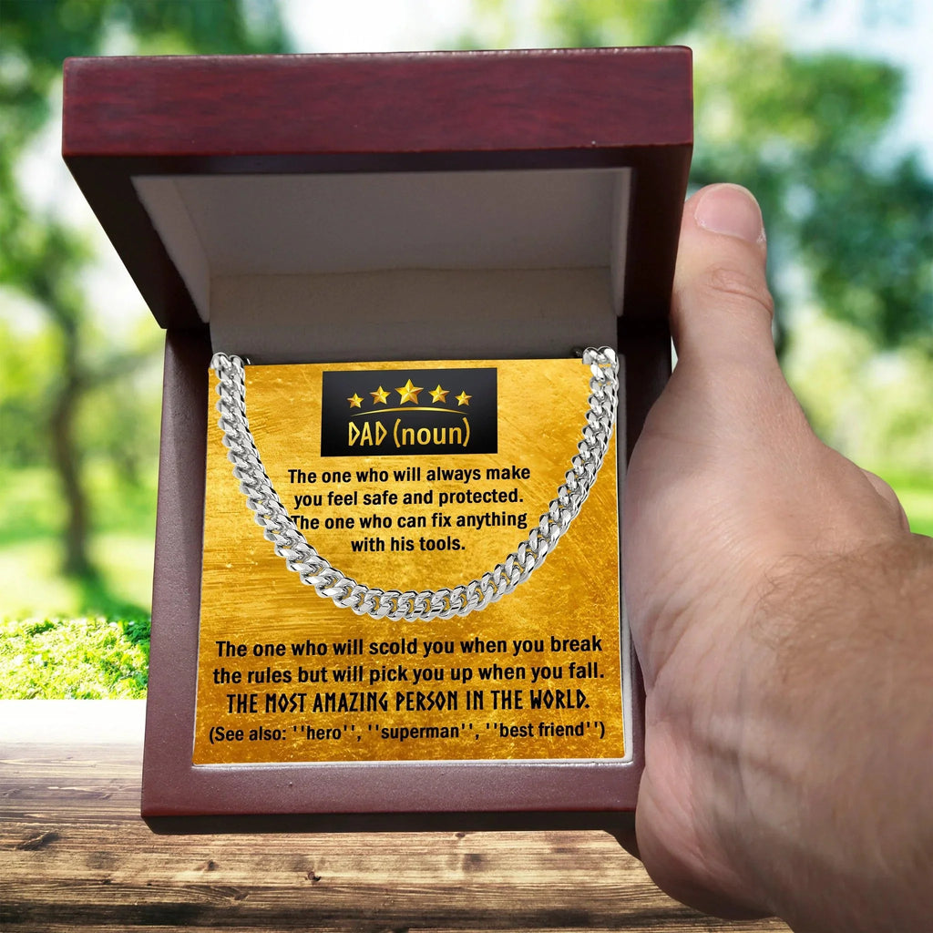 Dad Gift - Dad Noun, See Also Hero, Best Friend Cuban Chain Link Necklace with Gift Box