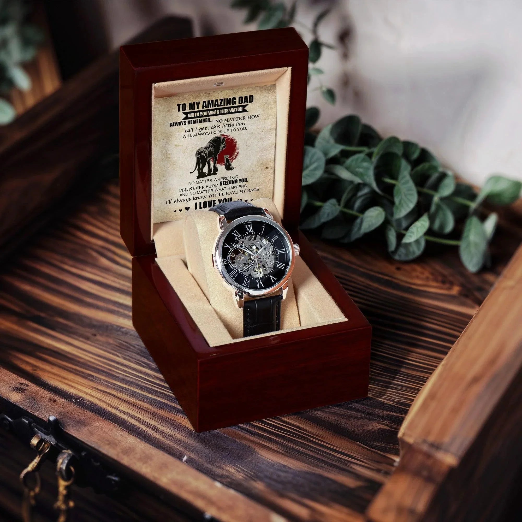 Dad Gift - This Little Lion Will Always Look Up to You Men's Openwork Watch with Gift Box