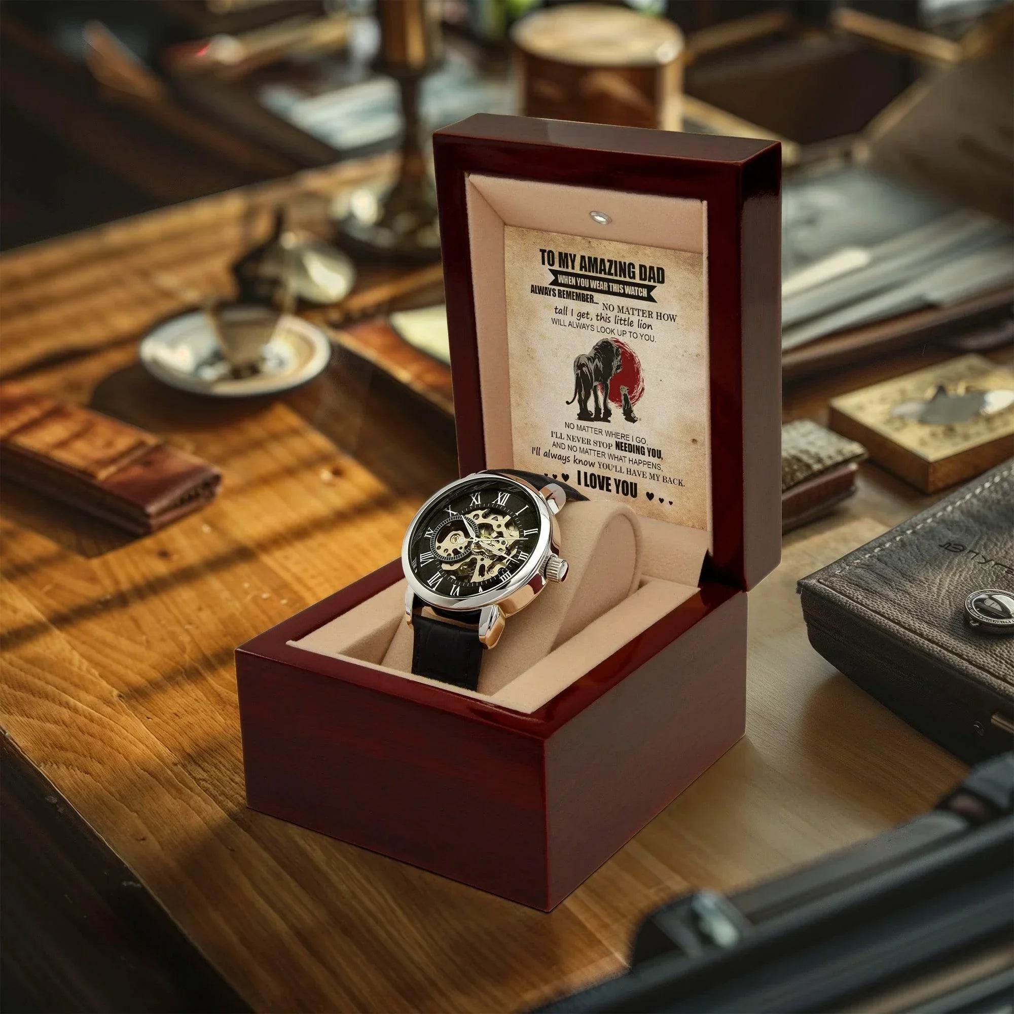 Dad Gift - This Little Lion Will Always Look Up to You Men's Openwork Watch with Gift Box