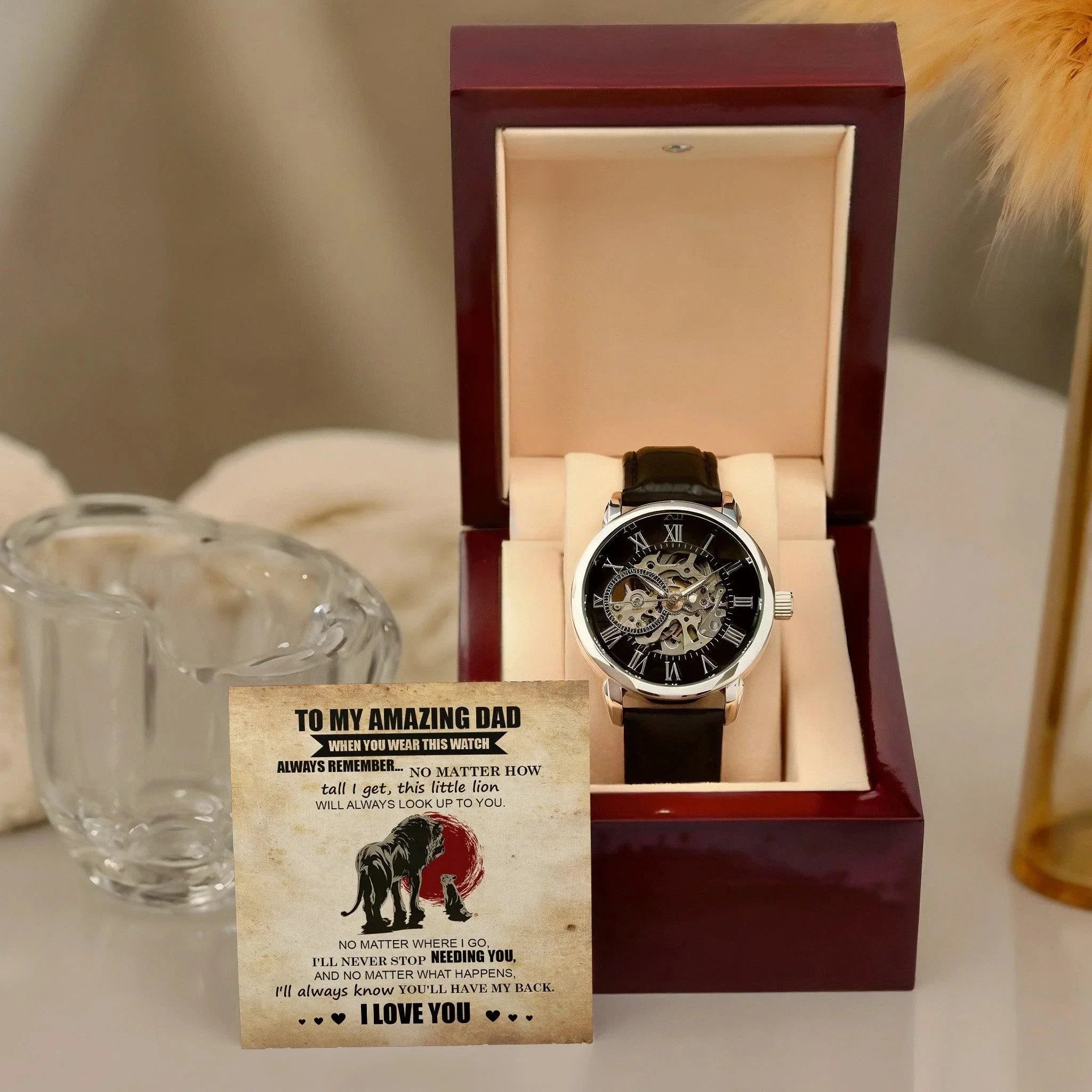 Dad Gift - This Little Lion Will Always Look Up to You Men's Openwork Watch with Gift Box