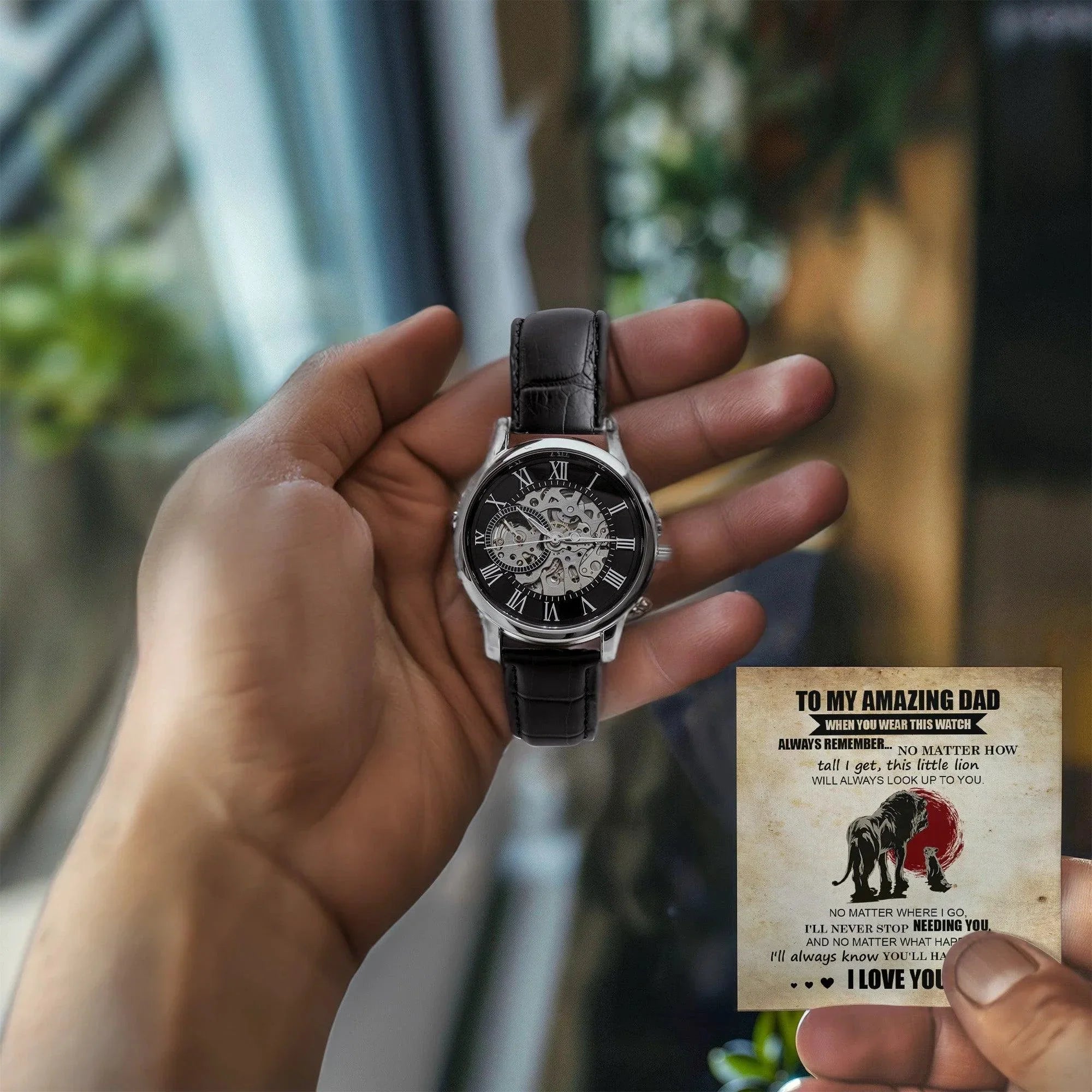 Dad Gift - This Little Lion Will Always Look Up to You Men's Openwork Watch with Gift Box