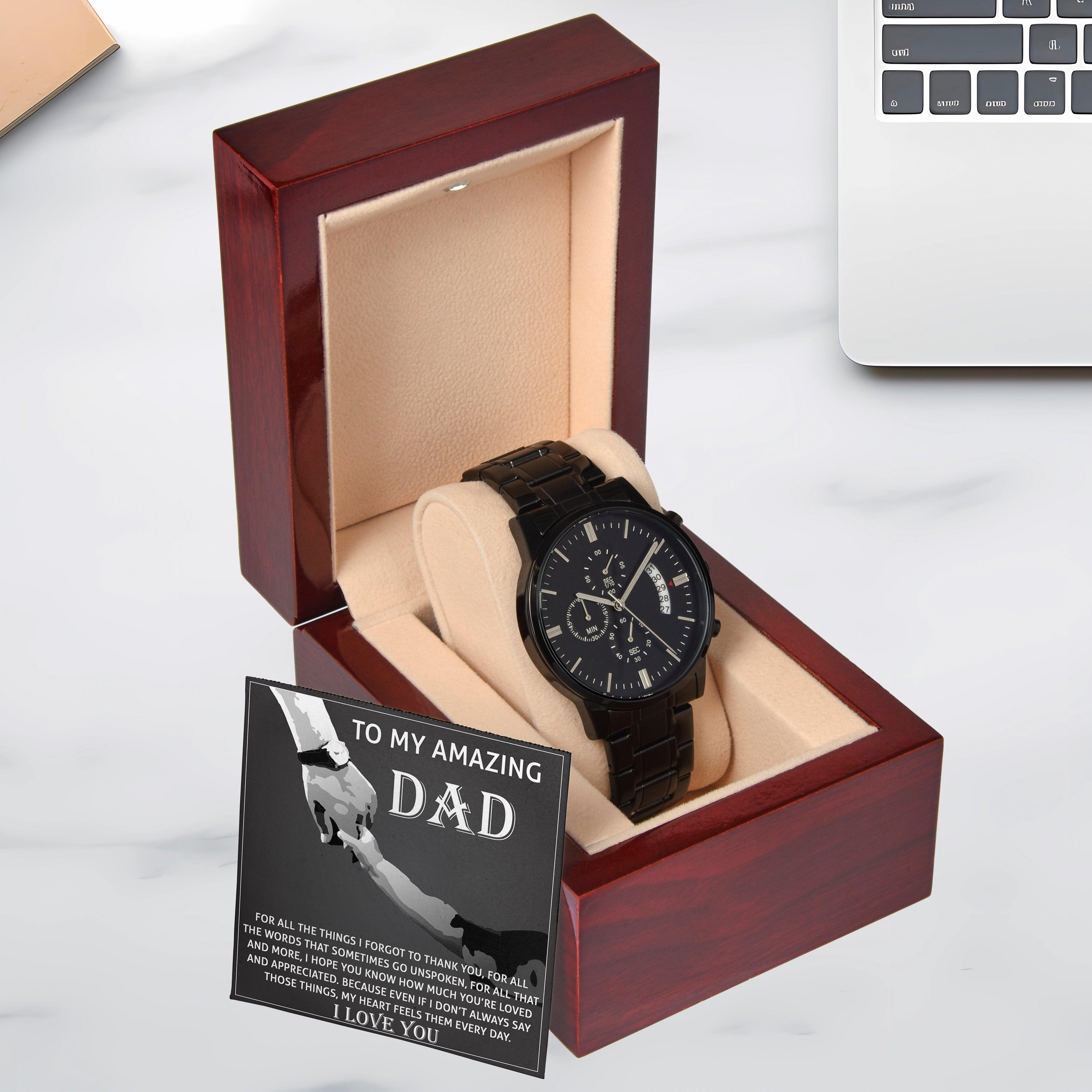 Dad Gift -To My Amazing Dad Thank You Black Chronograph Watch - Mallard Moon Gift Shop