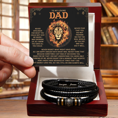 To My Loving Dad Leather Bracelet Gift – Unconditional Love and Appreciation Lion Message Card - Thoughtful Father's Day or Birthday Gift from Son or Daughter - Mallard Moon Gift Shop