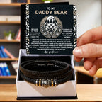 To My Daddy Bear Leather Bracelet with Message Card – Unwavering Belief & Support – Father's Day, Birthday, or Christmas Gift for Dad