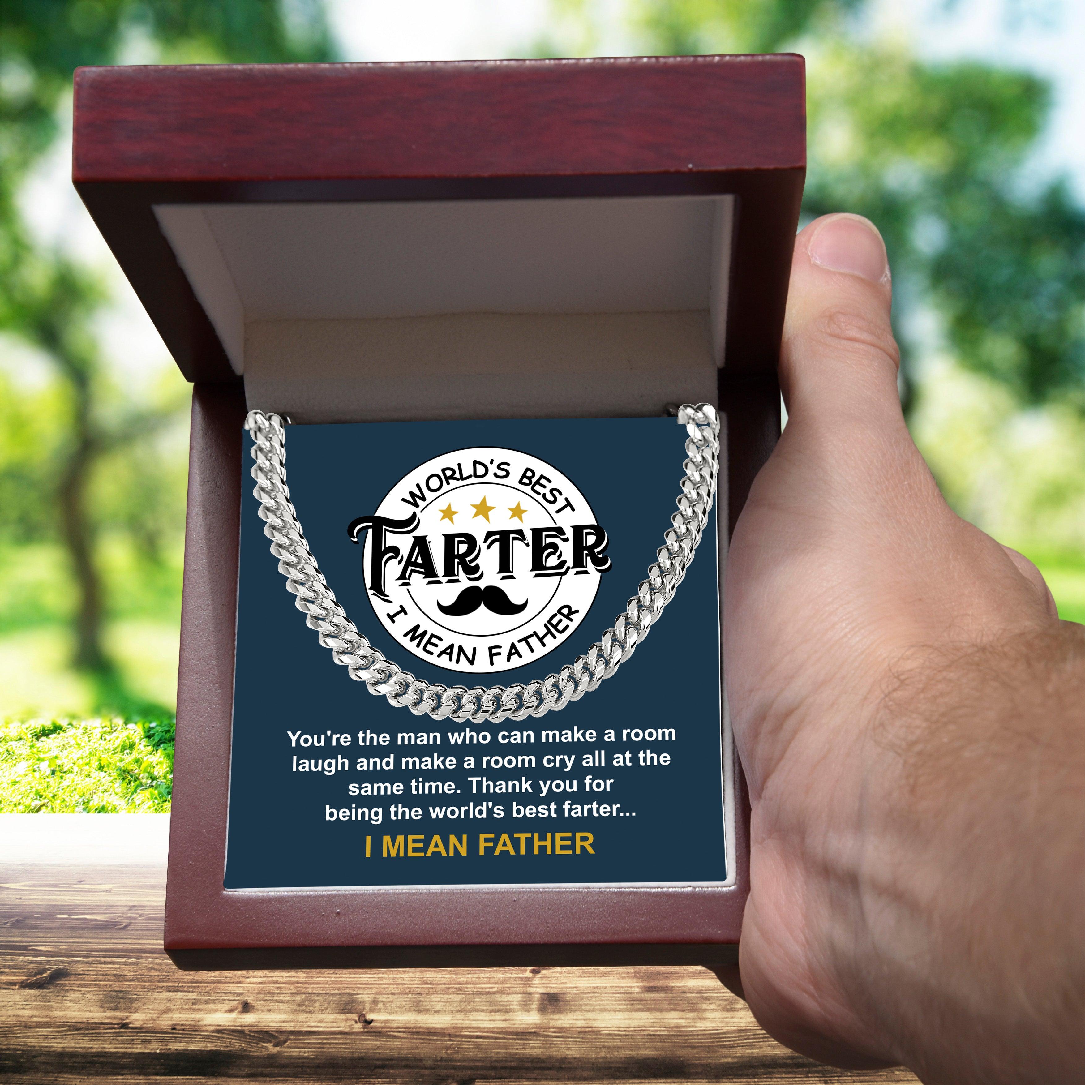 Dad - World's Best Farter Cuban Chain Link Necklace with Gift Box - Mallard Moon Gift Shop