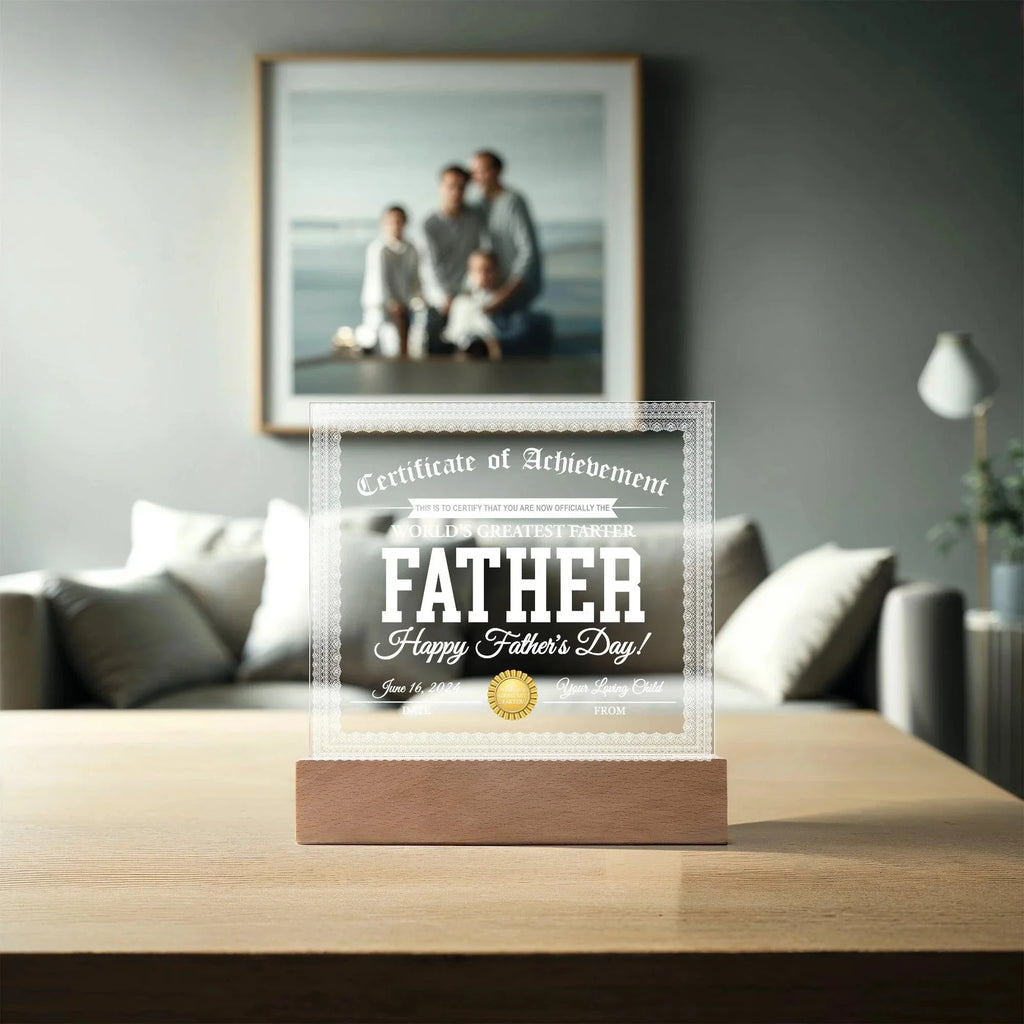 Funny Personalized Father's Day Gift "World’s Greatest Farter" Certificate Acrylic Plaque with LED Light Base