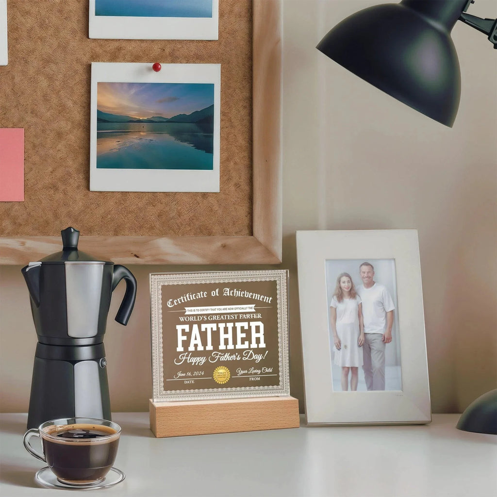 Funny Personalized Father's Day Gift "World’s Greatest Farter" Certificate Acrylic Plaque with LED Light Base
