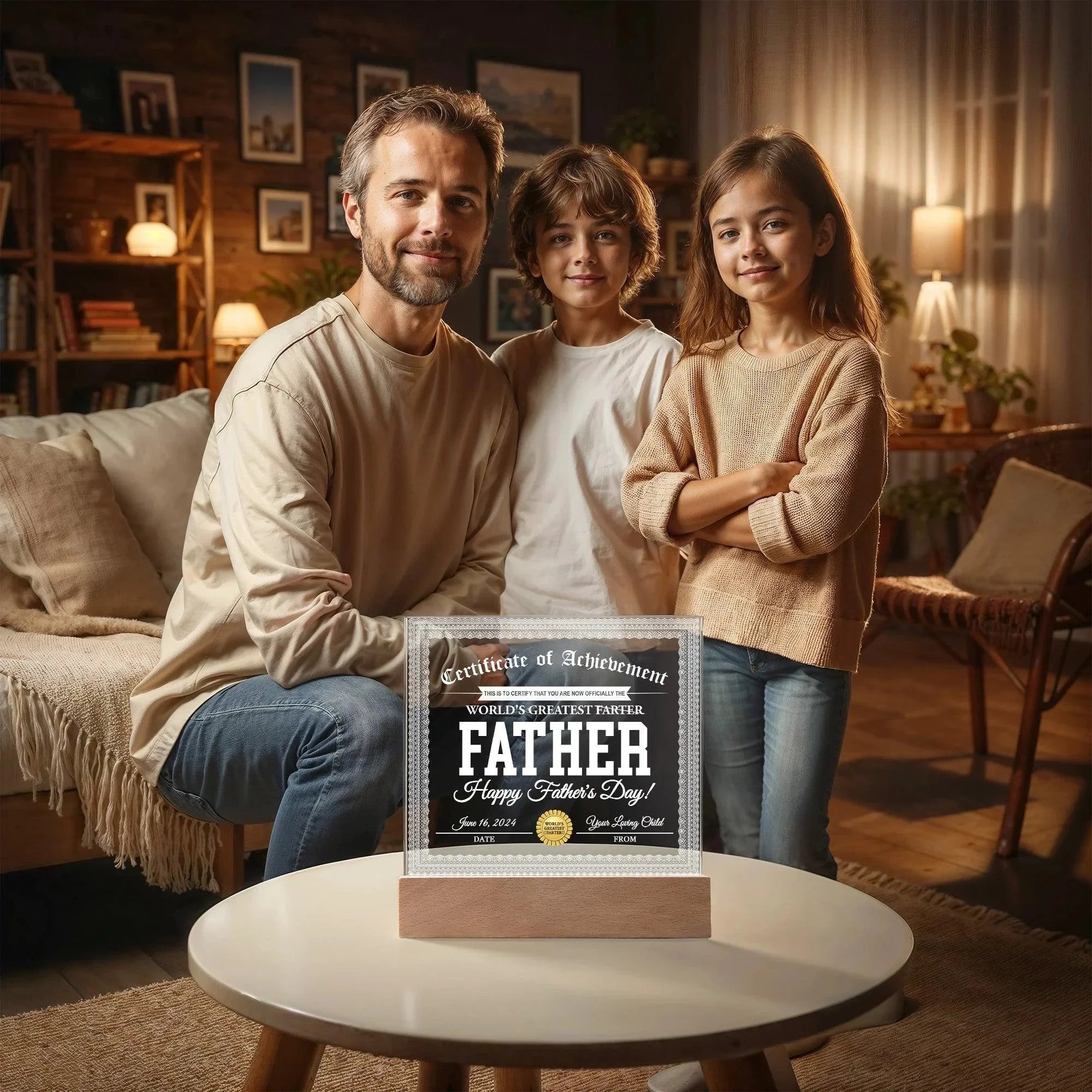 Funny Personalized Father's Day Gift "World’s Greatest Farter" Certificate Acrylic Plaque with LED Light Base