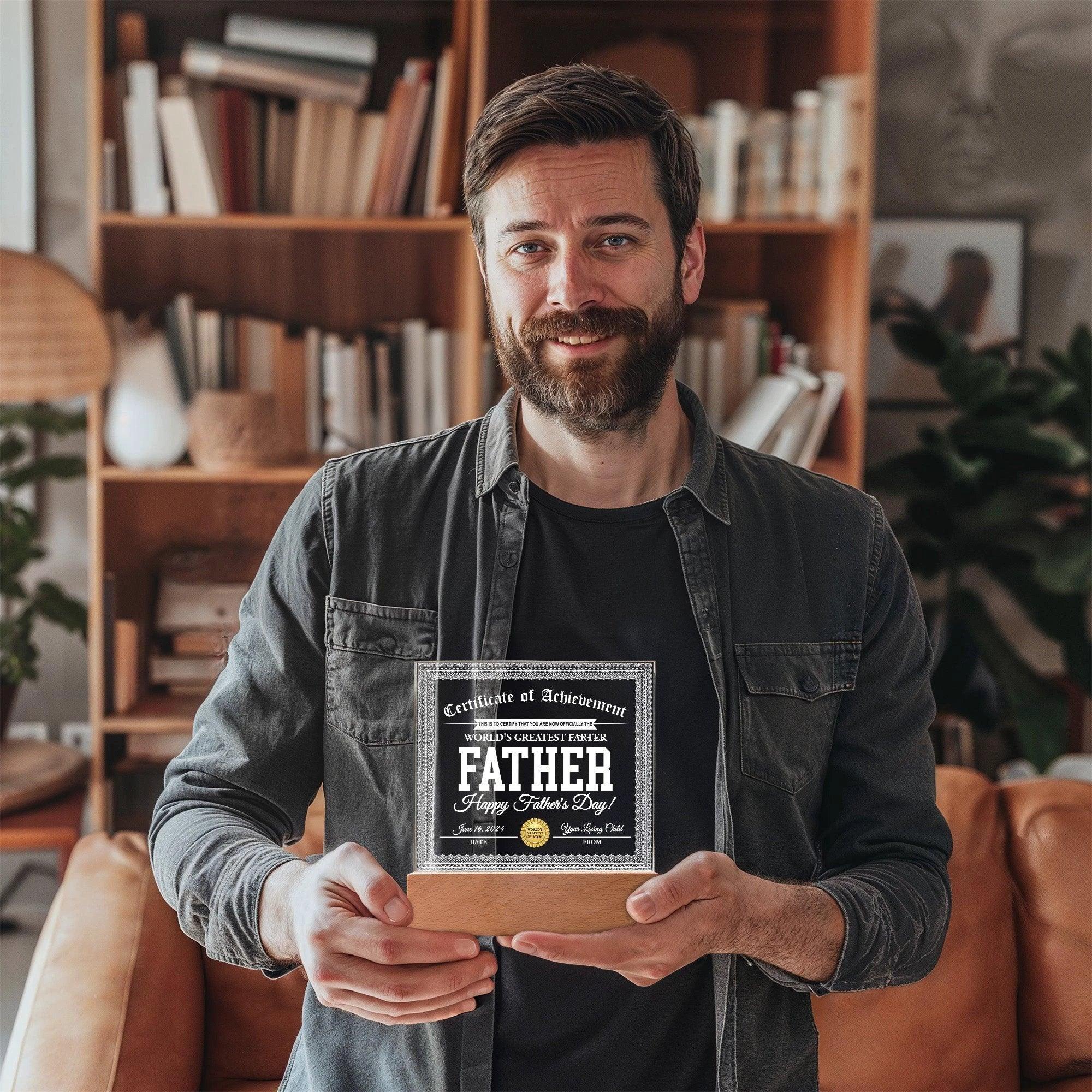 Funny Personalized Father's Day Gift "World’s Greatest Farter" Certificate Acrylic Plaque with LED Light Base