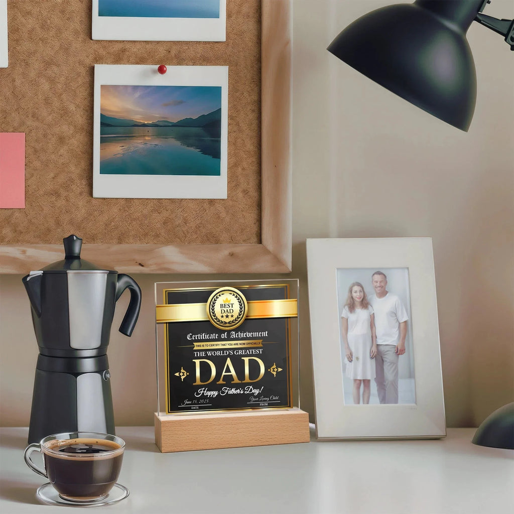 Certificate of Achievement for the World's Greatest Dad Personalized Acrylic Plaque