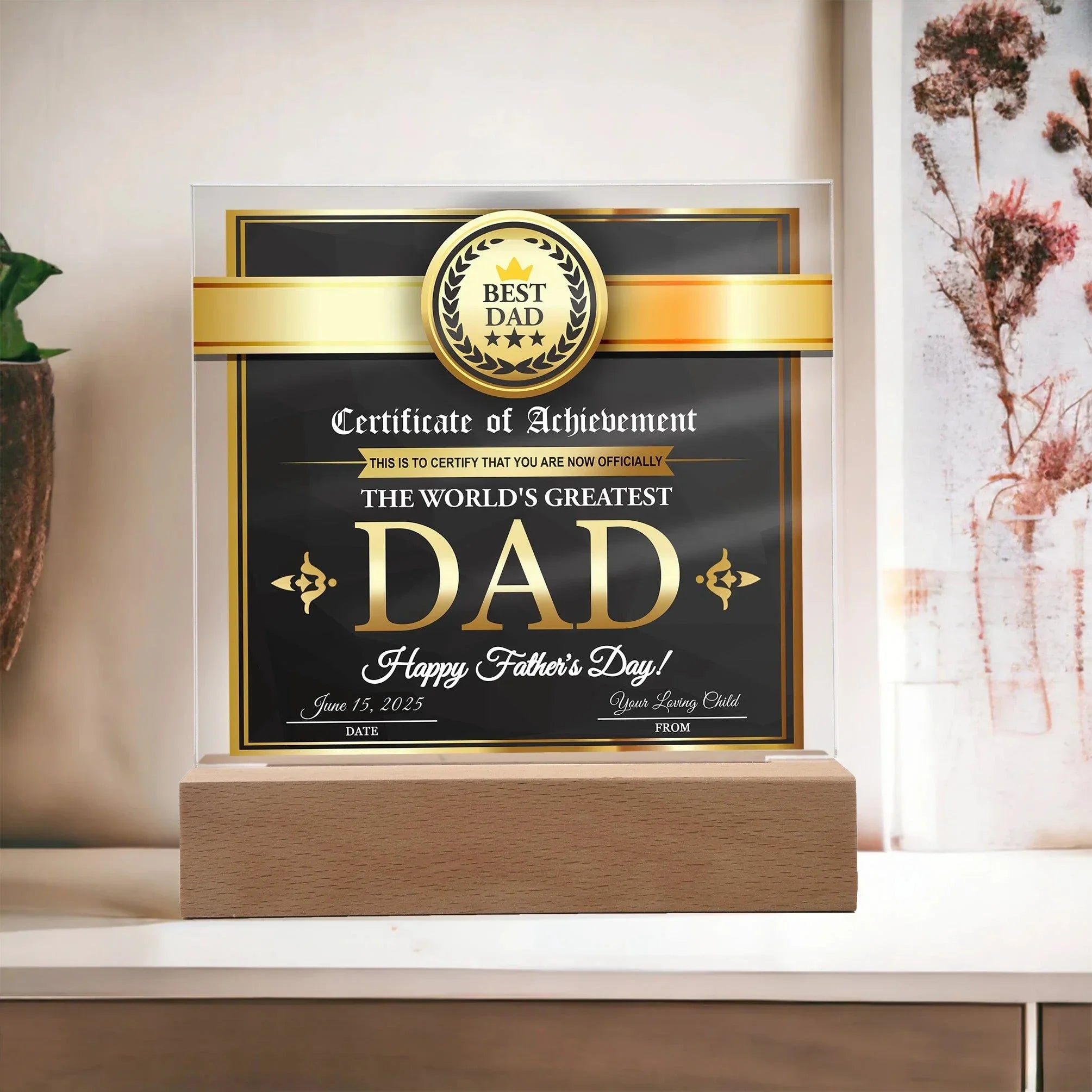 Certificate of Achievement for the World's Greatest Dad Personalized Acrylic Plaque