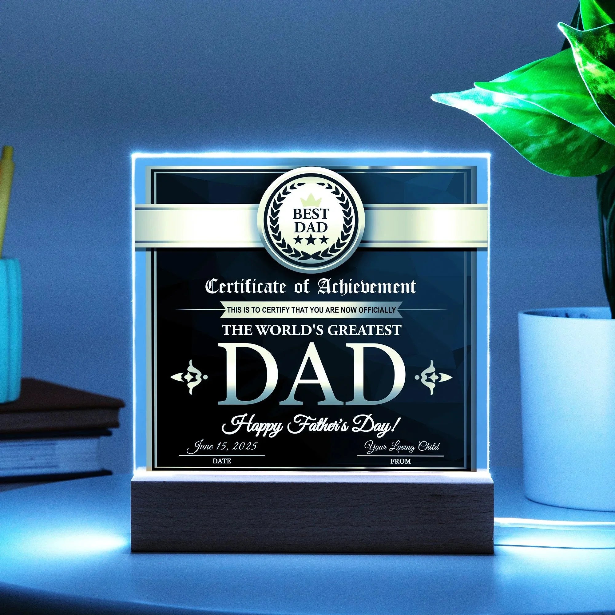 Certificate of Achievement for the World's Greatest Dad Personalized Acrylic Plaque