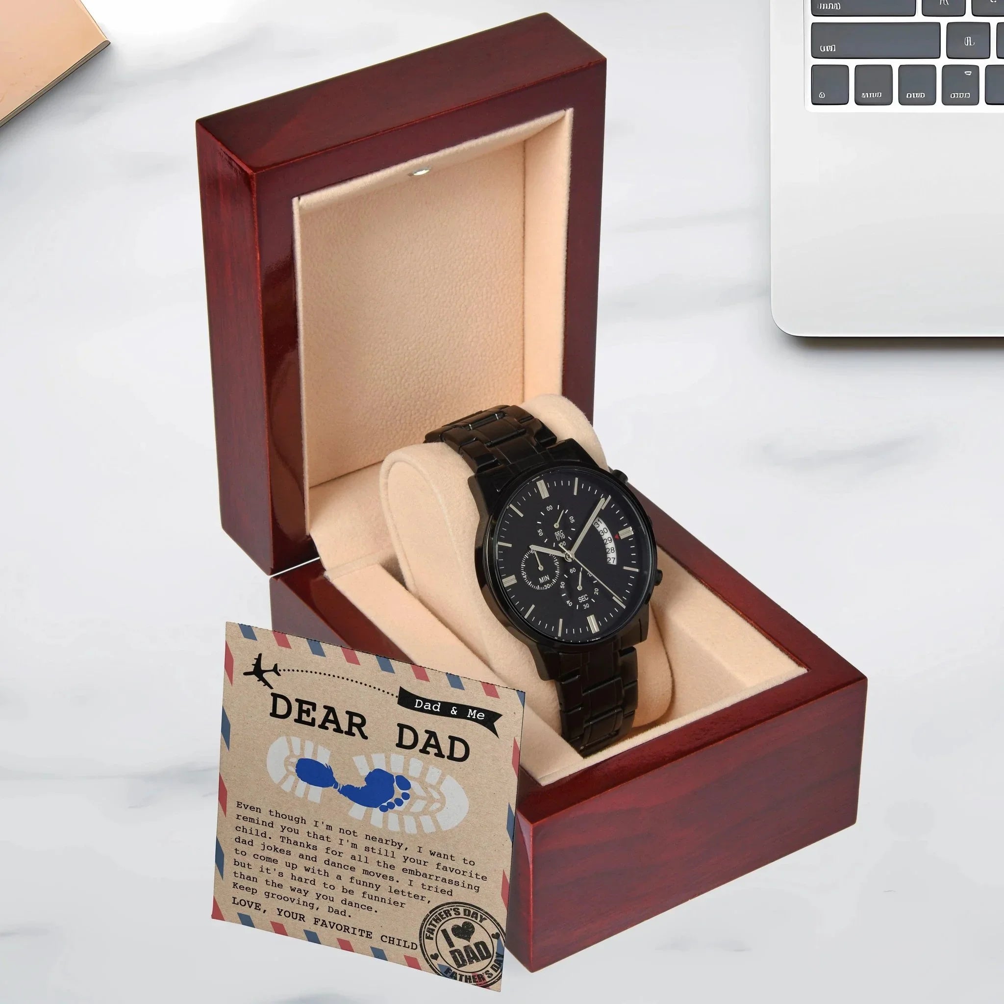 Dad Gift - Thanks for All The Embarrassing Dad Jokes and Dance Moves - Your Favorite Child - Black Chronograph Watch