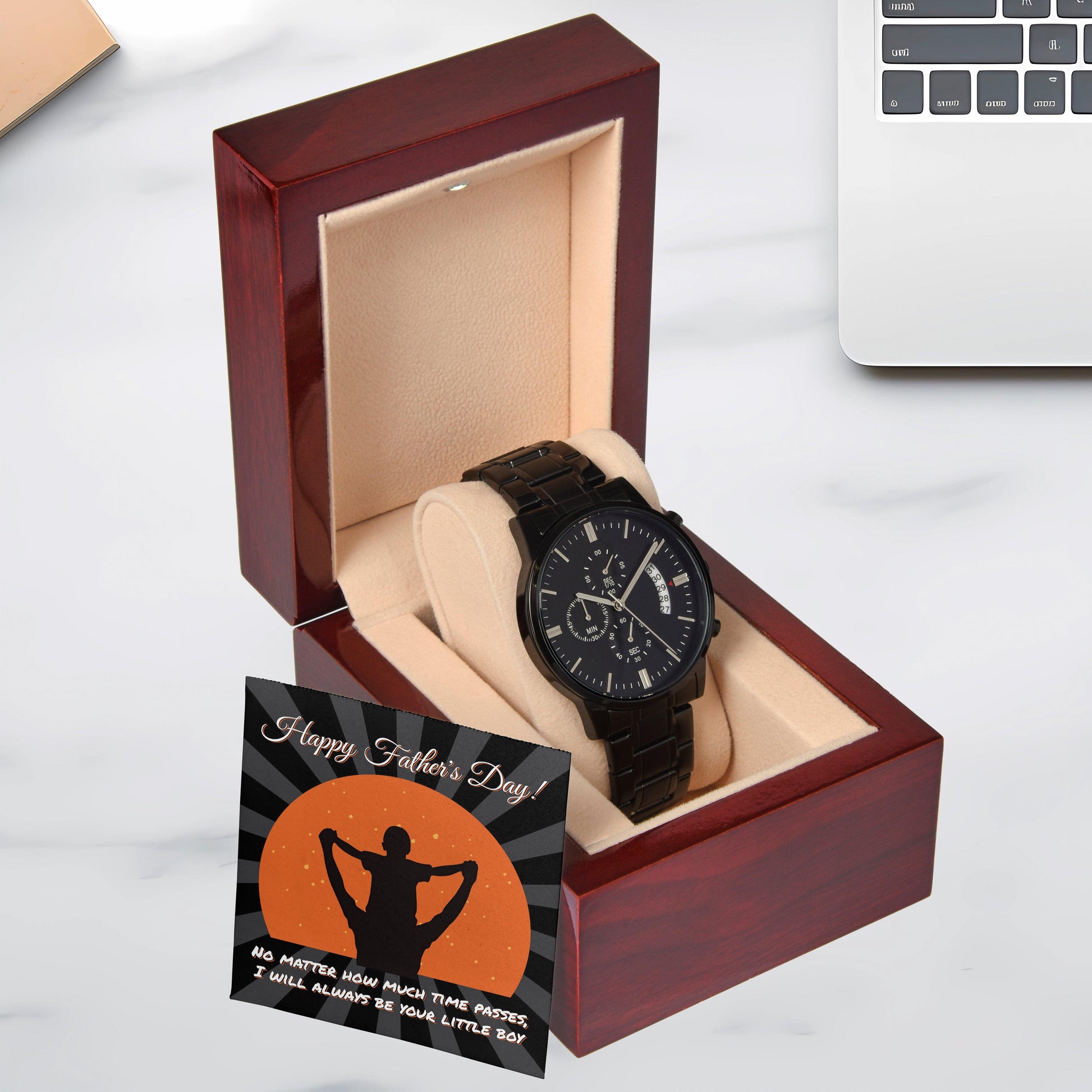 Dad Happy Father's Day I Will Always Be Your Little Boy Black Chronograph Watch - Mallard Moon Gift Shop