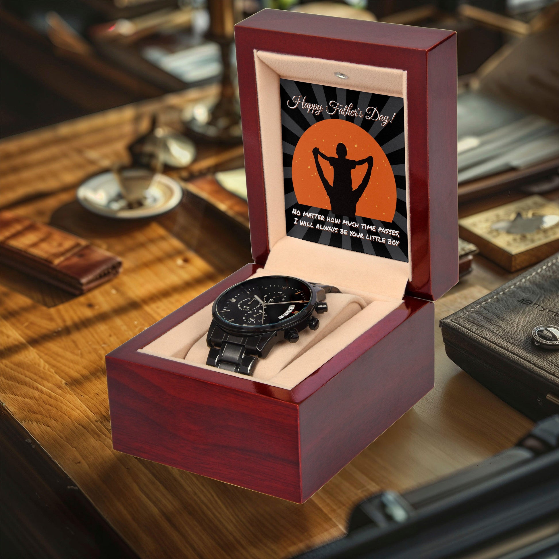 Dad Happy Father's Day I Will Always Be Your Little Boy Black Chronograph Watch - Mallard Moon Gift Shop