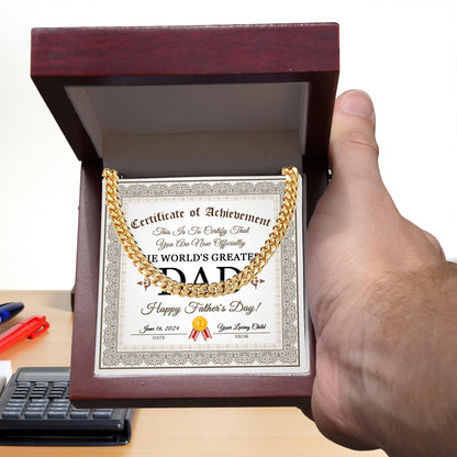 Dad Happy Father's Day Certificate of Achievement Cuban Chain Link Necklace with Gift Box - Mallard Moon Gift Shop