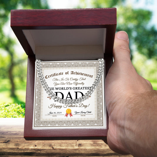 Dad Happy Father's Day Certificate of Achievement Cuban Chain Link Necklace with Gift Box - Mallard Moon Gift Shop