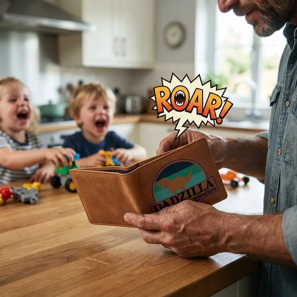 Dadzilla Leather Wallet Funny Dad Gift T Rex Dinosaur Wallet Father of Monsters Bifold Wallet Unique Fathers Day Gift for Him