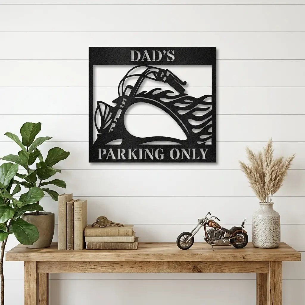 Hog Motorcycle Parking Personalized Name Indoor Outdoor Steel Sign Metal Art