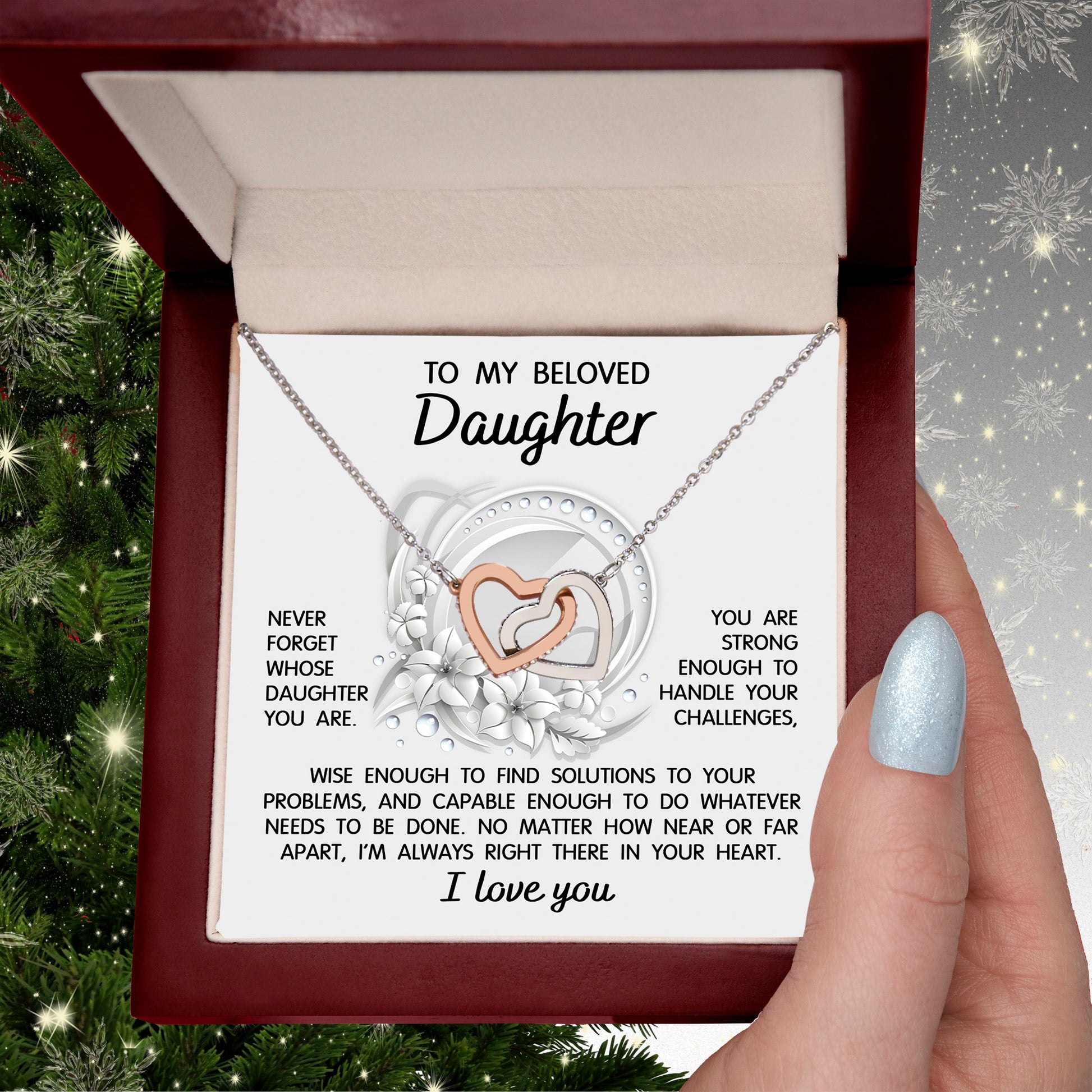 To My Beloved Daughter - I'm Always Right There - Interlocking Hearts Necklace - Mallard Moon