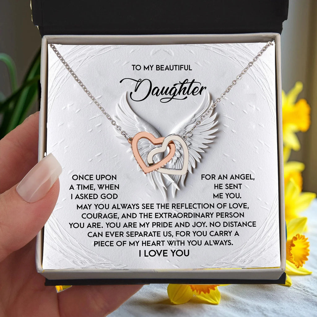 To My Beautiful Daughter - You Are My Angel - Interlocking Hearts Necklace