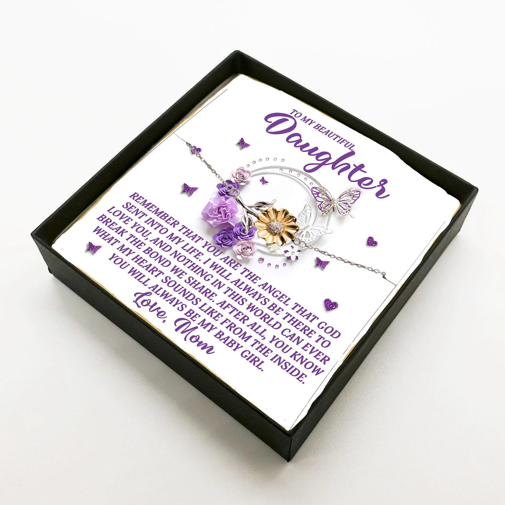 Daughter Gift from Mom – You Are the Angel God Sent Into My Life – Sunflower Bracelet With Message Card