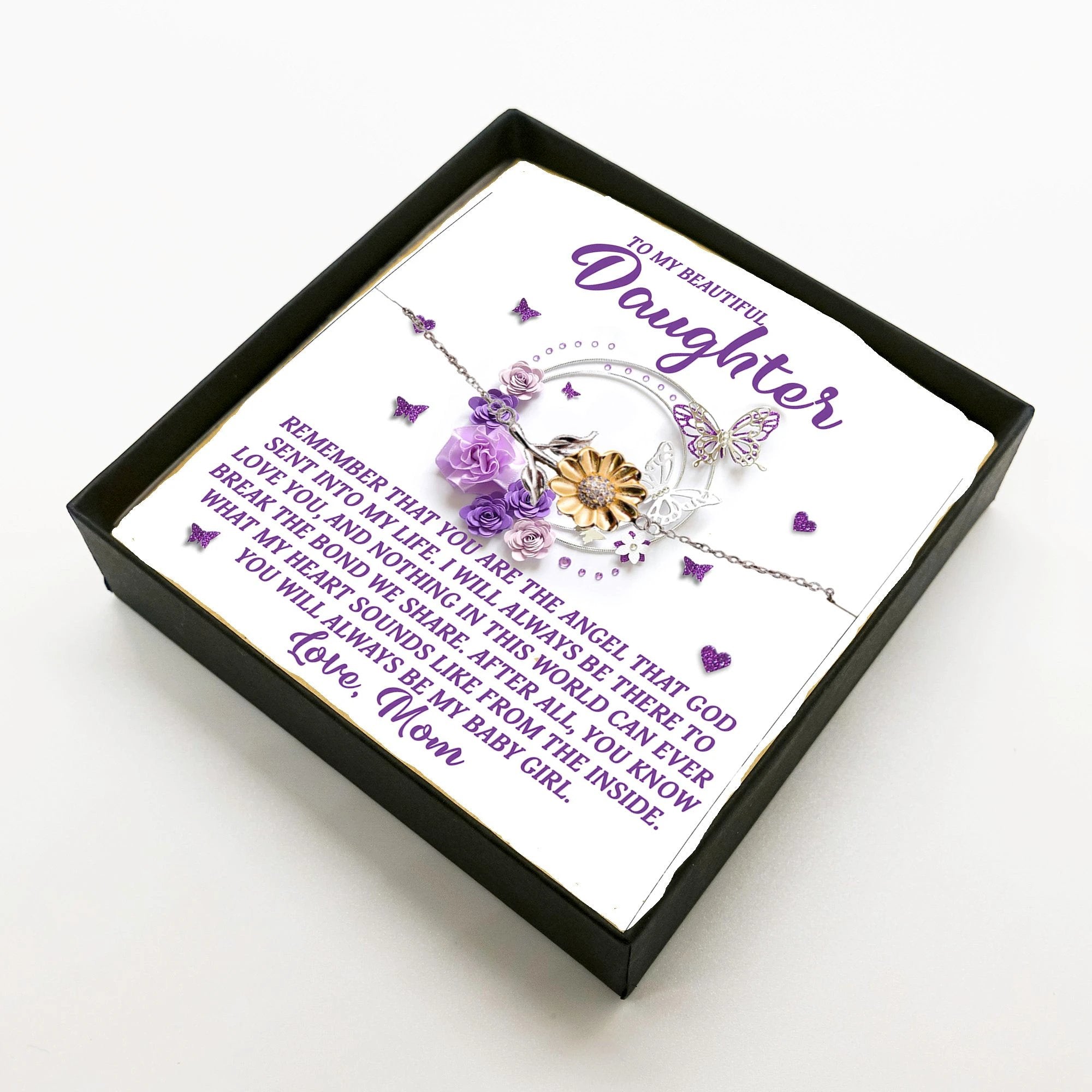 Daughter Gift from Mom – You Are the Angel God Sent Into My Life – Sunflower Bracelet With Message Card