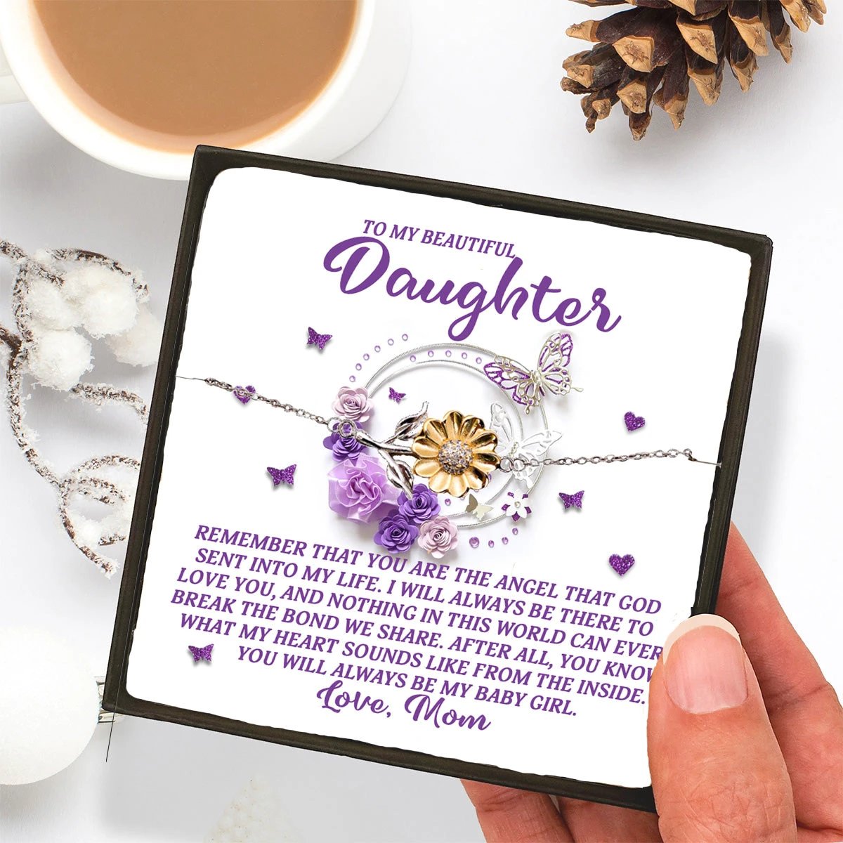 Daughter Gift from Mom – You Are the Angel God Sent Into My Life – Sunflower Bracelet With Message Card