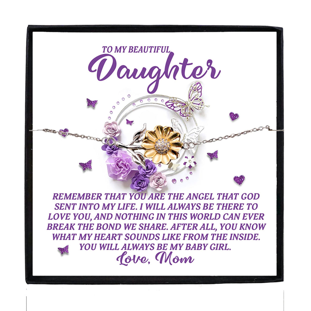 Daughter Gift from Mom – You Are the Angel God Sent Into My Life – Sunflower Bracelet With Message Card