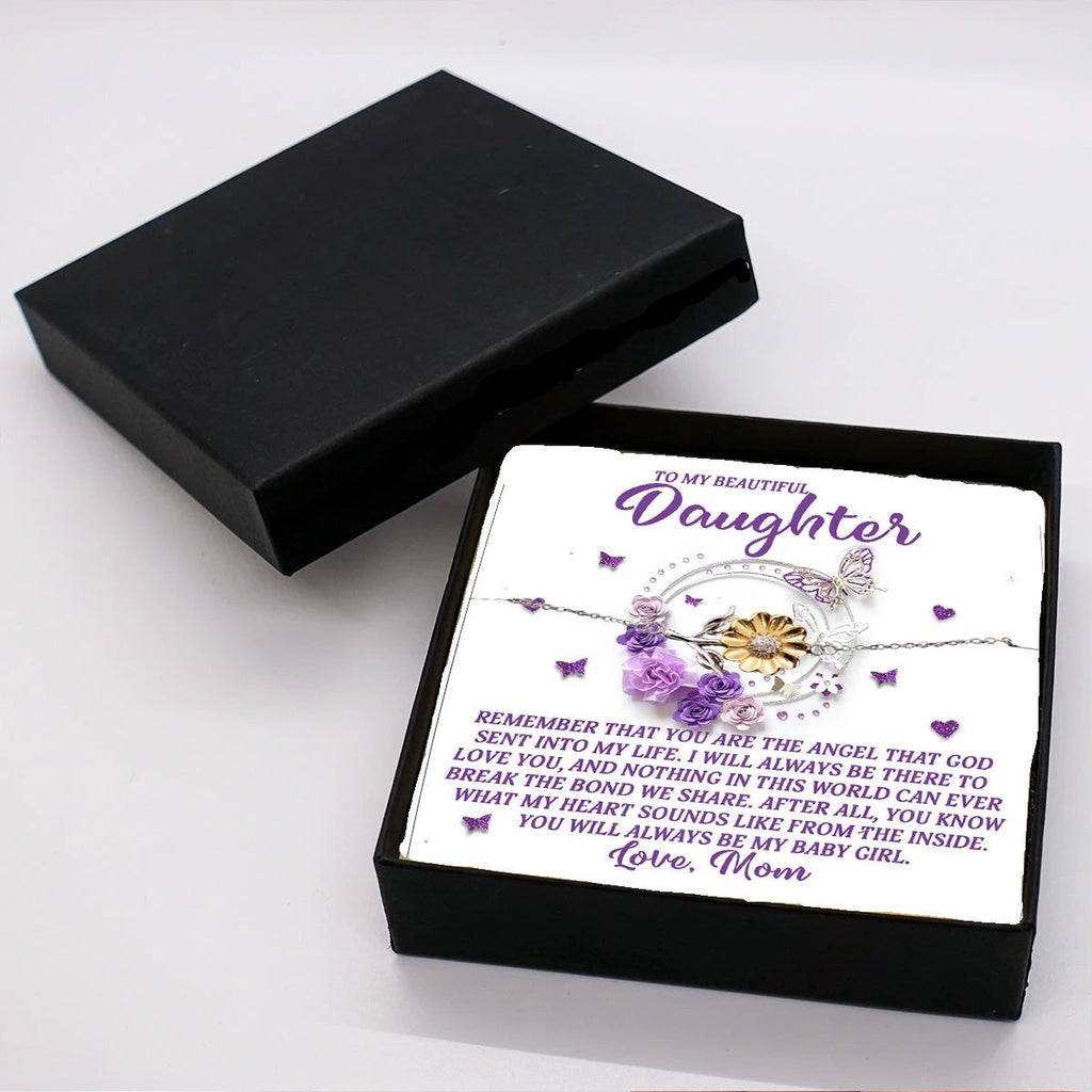 Daughter Gift from Mom – You Are the Angel God Sent Into My Life – Sunflower Bracelet With Message Card