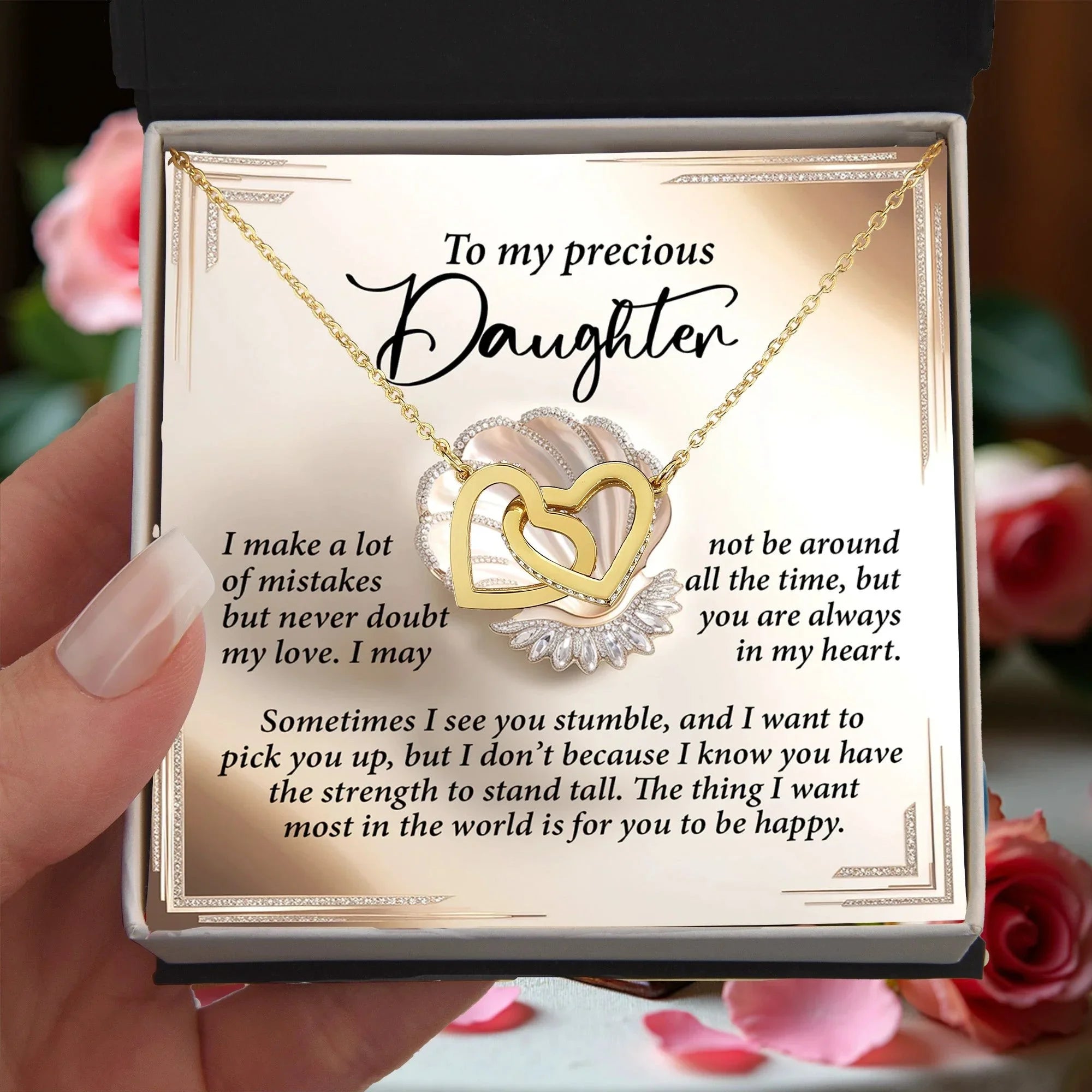 To My Precious Daughter - Heartfelt Gift of Love & Strength - Interlocking Hearts Necklace