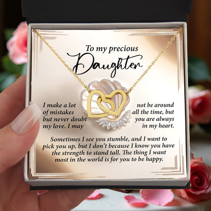 To My Precious Daughter - Heartfelt Gift of Love & Strength -  Interlocking Hearts Necklace - Mallard Moon Gift Shop