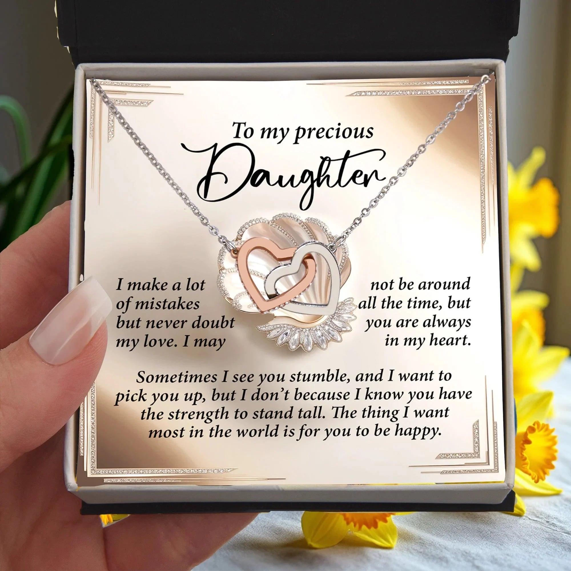 To My Precious Daughter - Heartfelt Gift of Love & Strength - Interlocking Hearts Necklace