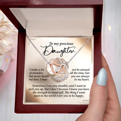 To My Precious Daughter - Heartfelt Gift of Love & Strength -  Interlocking Hearts Necklace - Mallard Moon Gift Shop