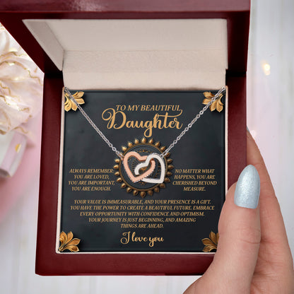 To My Beautiful Daughter - Inspirational Gift of Love & Confidence - Interlocking Hearts Necklace - Mallard Moon Gift Shop