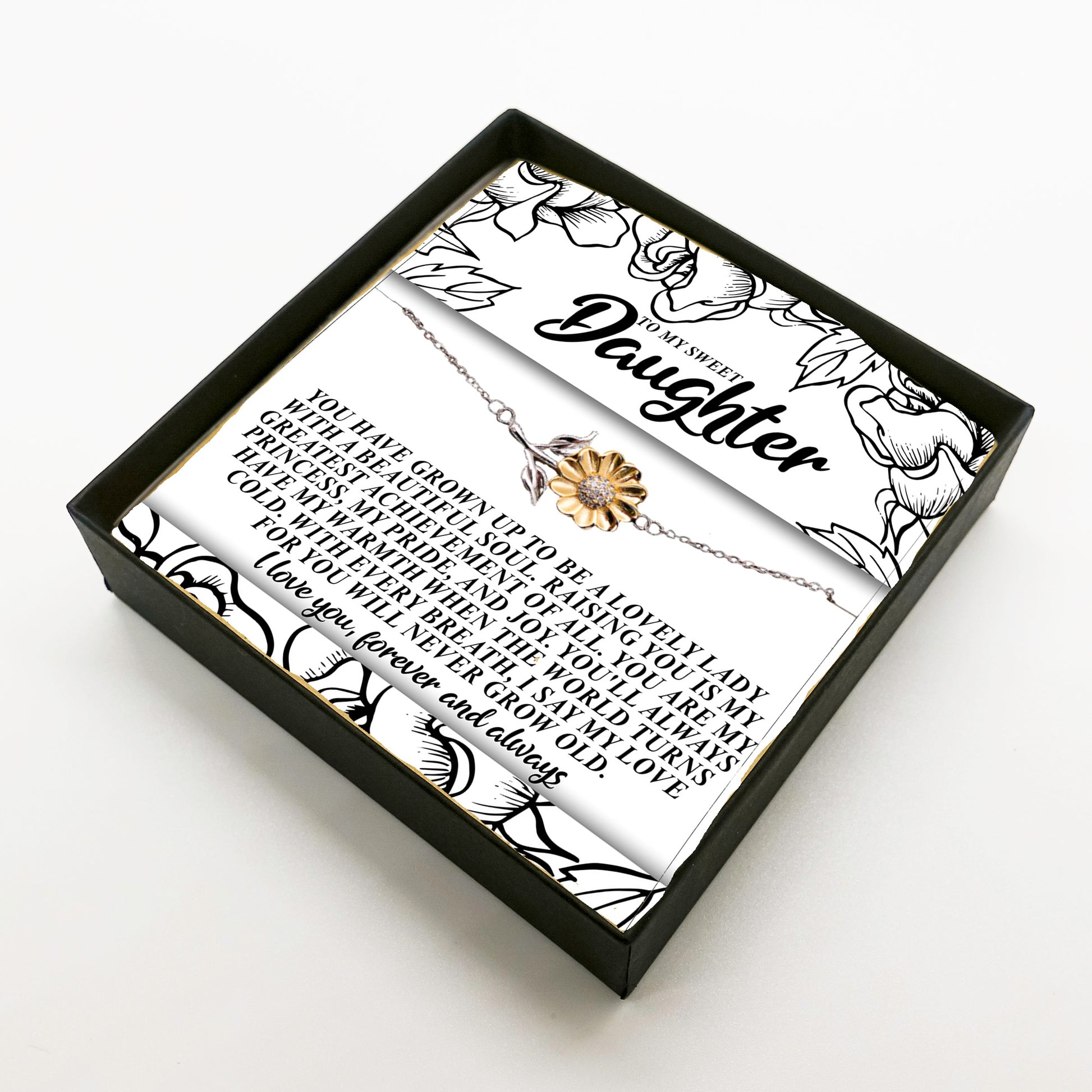 To My Sweet Daughter – You’ll Always Have My Warmth When the World Turns Cold – Sunflower Bracelet Gift from Mom or Dad with Message Card - Mallard Moon Gift Shop