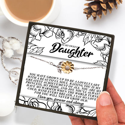To My Sweet Daughter – You’ll Always Have My Warmth When the World Turns Cold – Sunflower Bracelet Gift from Mom or Dad with Message Card - Mallard Moon Gift Shop