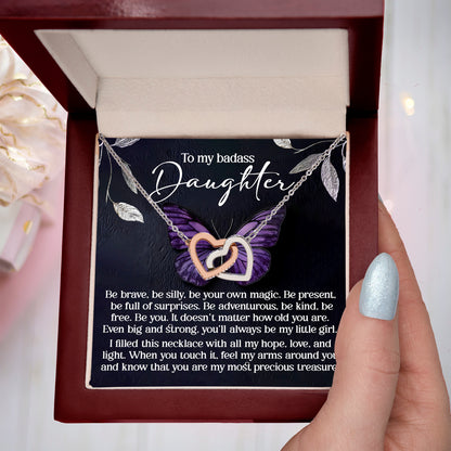 To My Badass Daughter -  Be Your Own Magic - Interlocking Hearts Necklace – Empowering Gift for Strength & Confidence - Mallard Moon Gift Shop