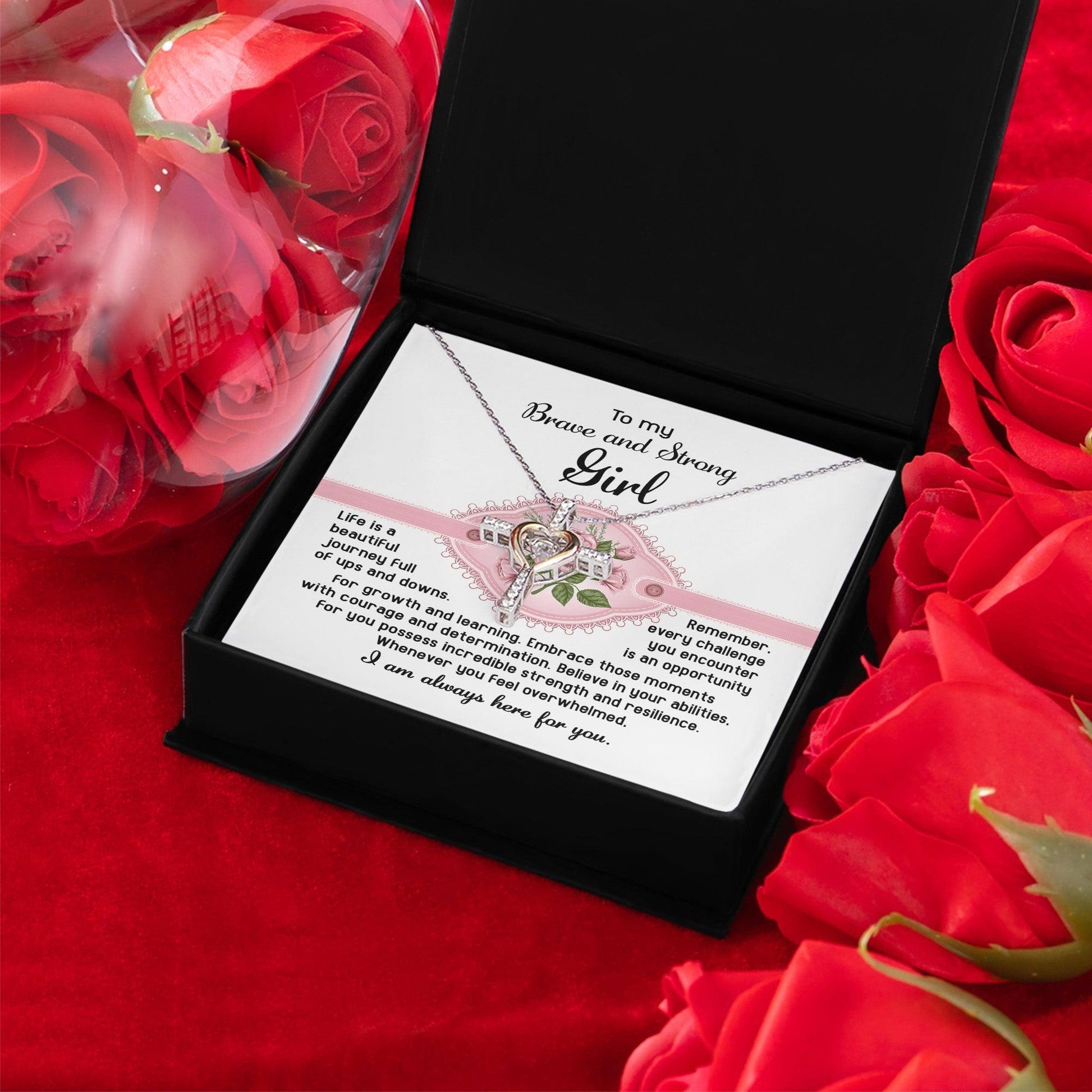 To My Brave and Strong Girl I am Always Here For You Birthday Confirmation Graduation Cross Pendant Necklace Gift - Mallard Moon Gift Shop