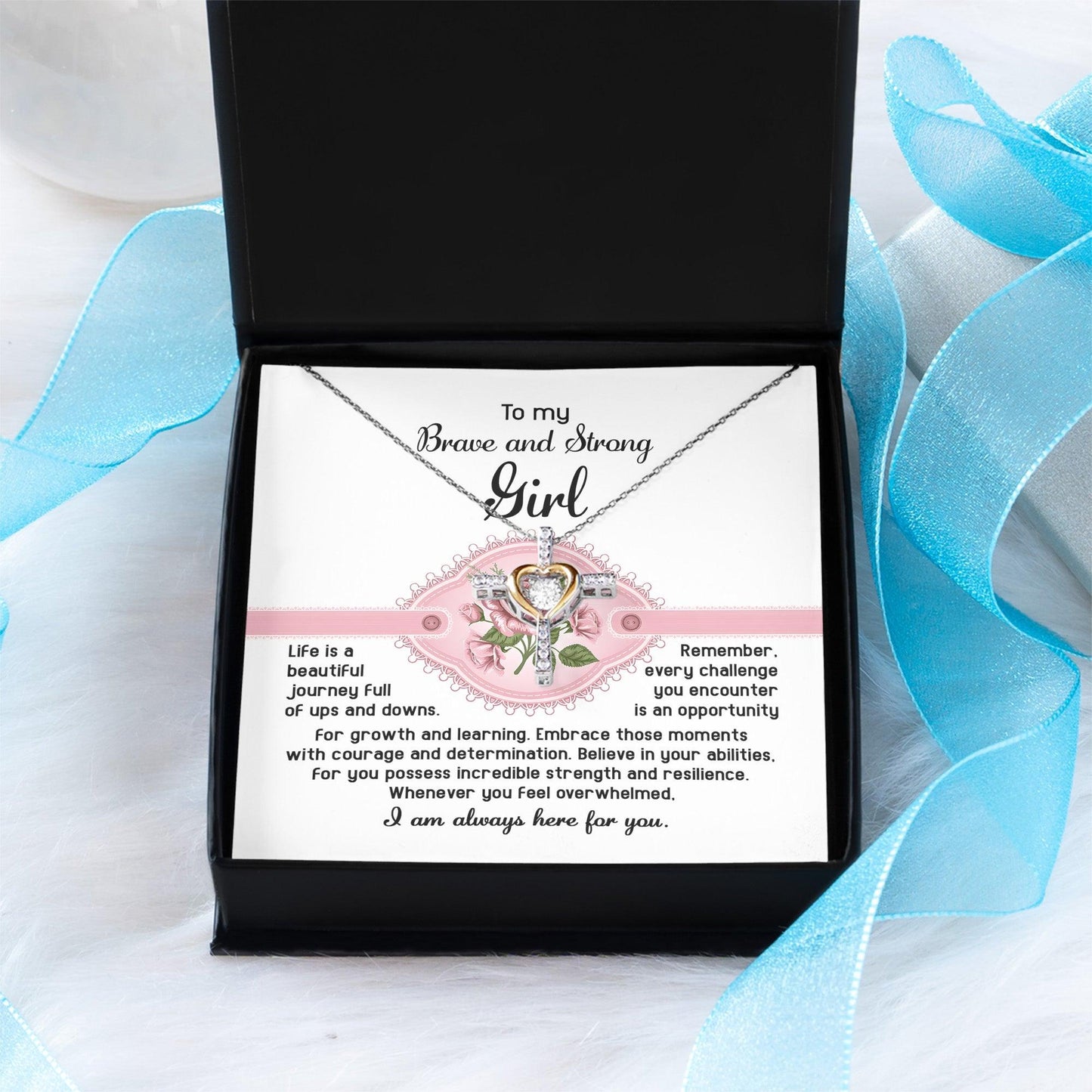 To My Brave and Strong Girl I am Always Here For You Birthday Confirmation Graduation Cross Pendant Necklace Gift - Mallard Moon Gift Shop